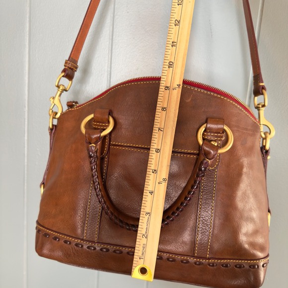 Dooney Bourke Florentine Leather Satchel Bag Chestnut Whipstitch Patina Luxe - Picture 9 of 16